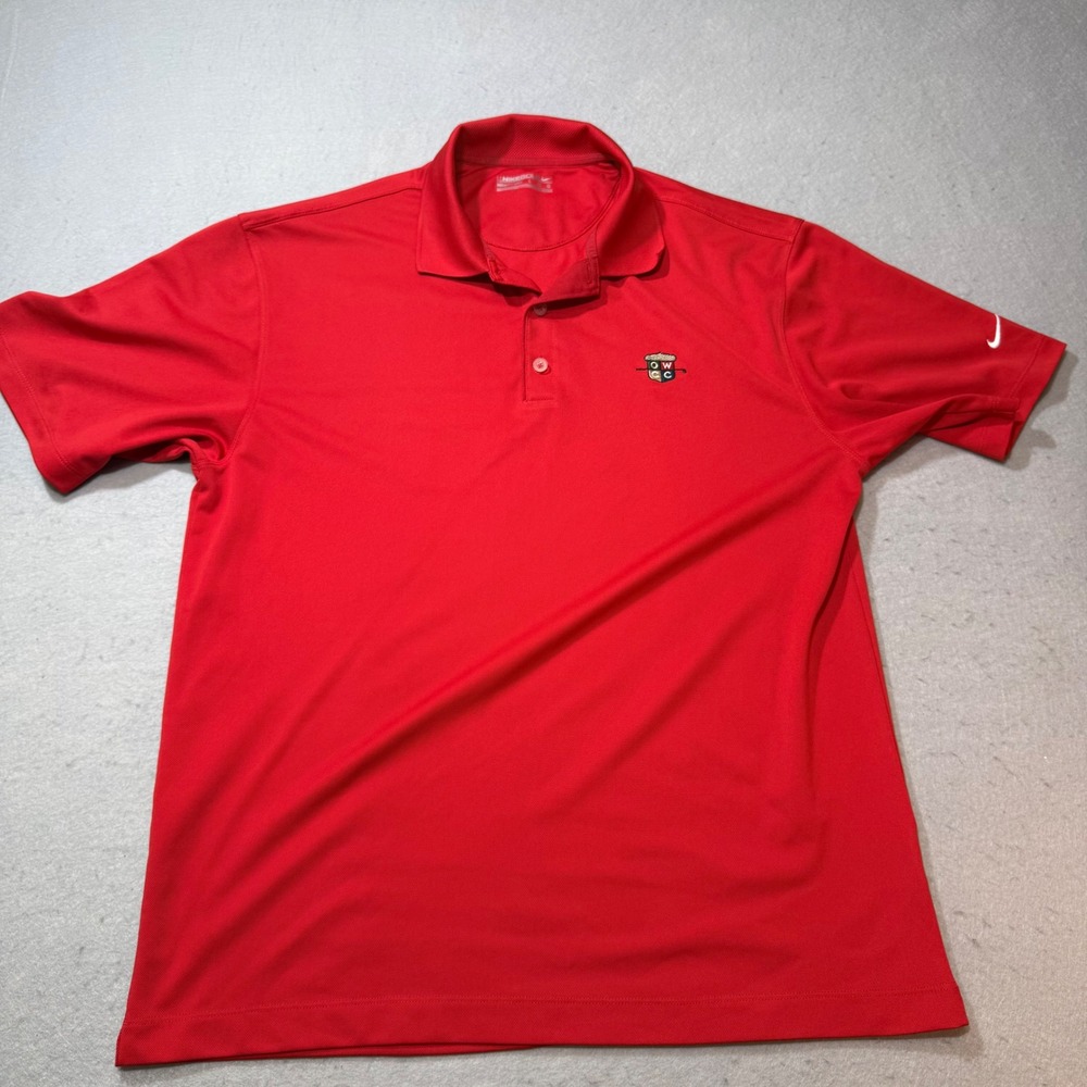 Nike Golf Red Dri FIT Polo Shirt Mens Large Embroidered‎ OWCC Logo Short Sleeve